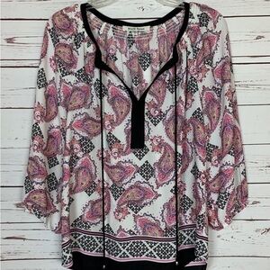 Black Rainn Pink and Black Asymmetrical Blouse